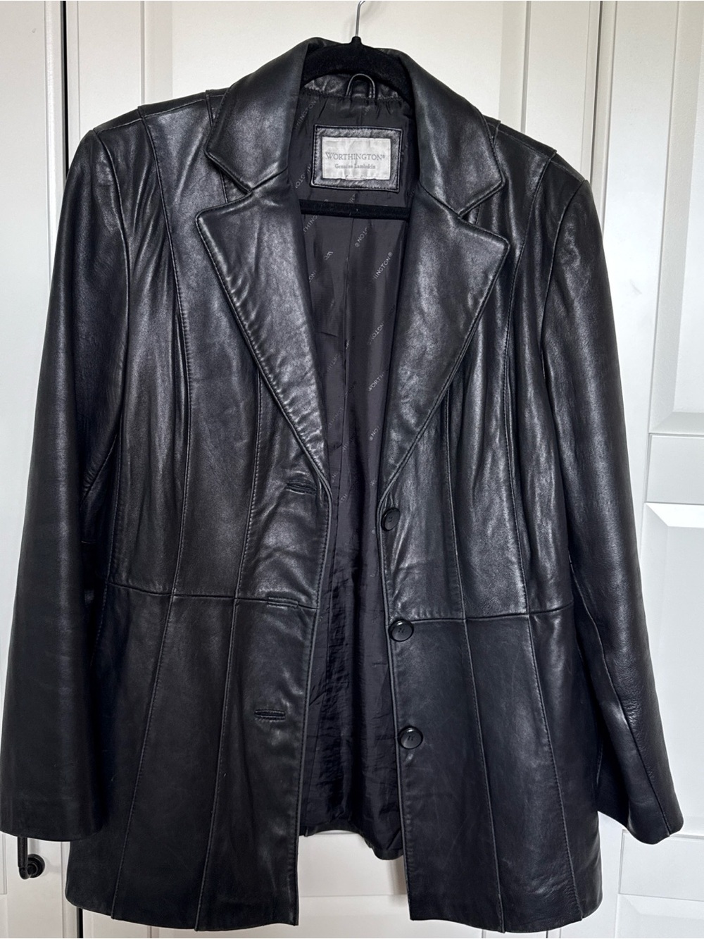 Worthington Black Leather Button-Front Blazer